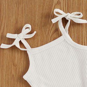 Ribbed White Onesie Tank with Tie Shoulder